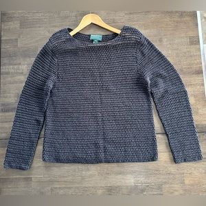 Lauren Ralph Lauren Hand Knit Black Open Knit 56% Linen Womens Large Petite